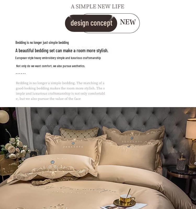 Evropská 4dílná sada prostěradel ze 100% bavlny s povlakem na přikrývku z ledového hedvábí - Luxusní svatební ložní prádlo