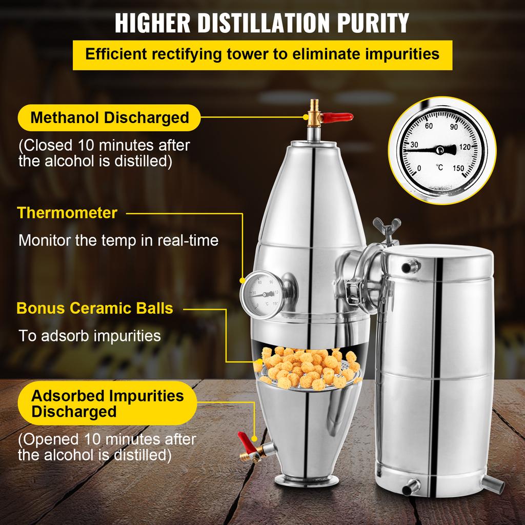 SucceBuy Water Alcohol Distiller 304 Stainless Steel Alcohol Distiller Home Kit Boiler for Home and Outdoor in restaurants farm