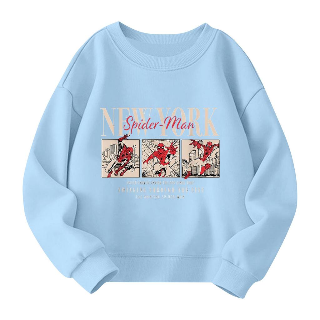Boys and girls round neck plus velvet pullover printed top sweatshirt