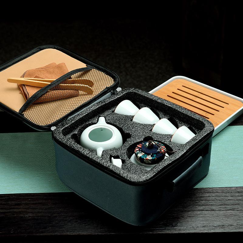 Celadon Beam Pot Travel Kung Fu Tea Set Business Gift Ceramic Tea Set One pot and four cups with tea tray