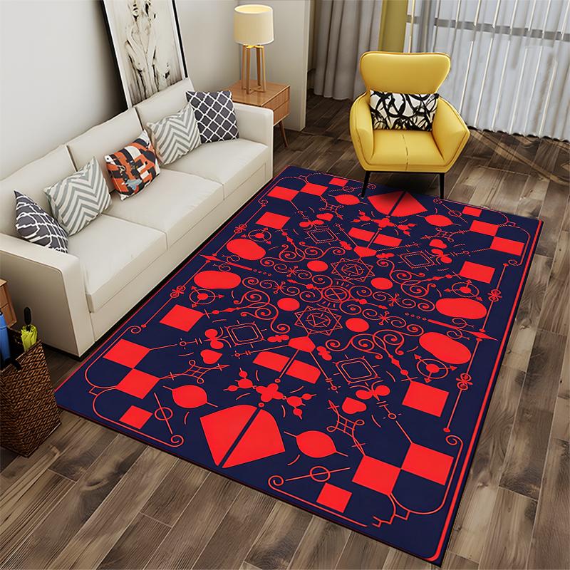 Geometric Pattern Carpet with Red and Blue Abstract Modern Design Suitable for use as an anti-slip for living room bedroom sofas