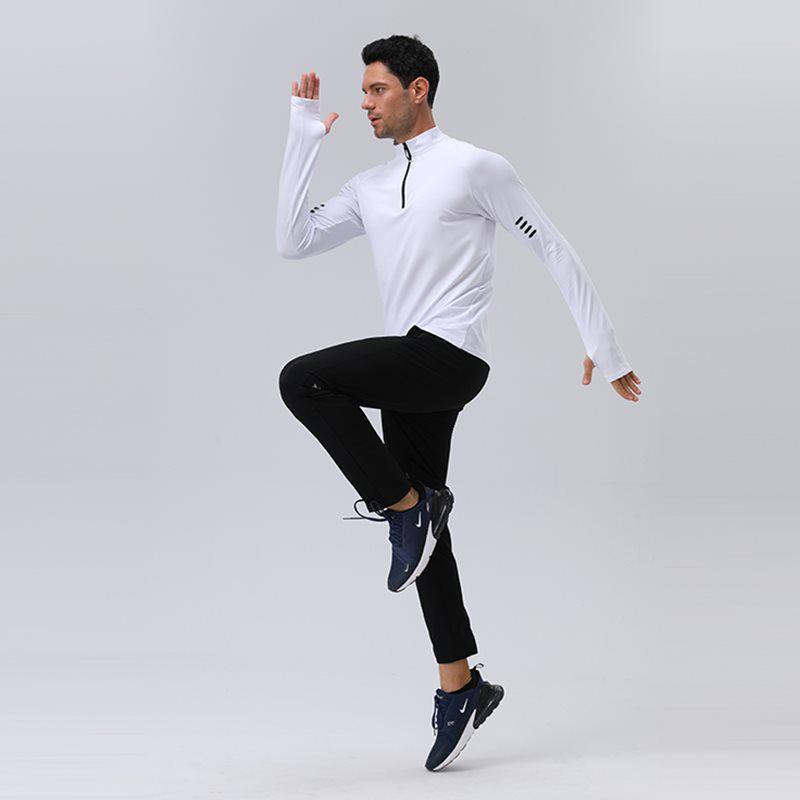 Herren Sport-T-Shirt mit halbem Reißverschluss, langärmelig, schnelltrocknend, für Laufen & Radfahren