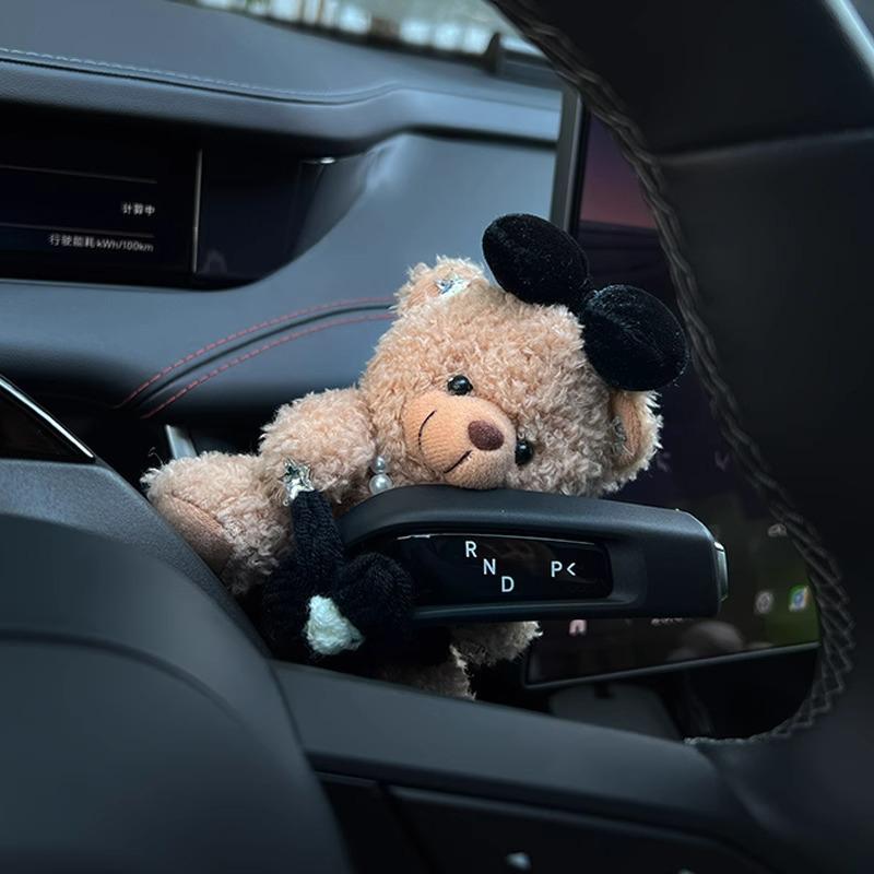 Cute Little Bear Turn Signal Switch Decoration Auto Handle Decorative Plush Doll Car Interior Decoration Wiper Ornament Toy Gift