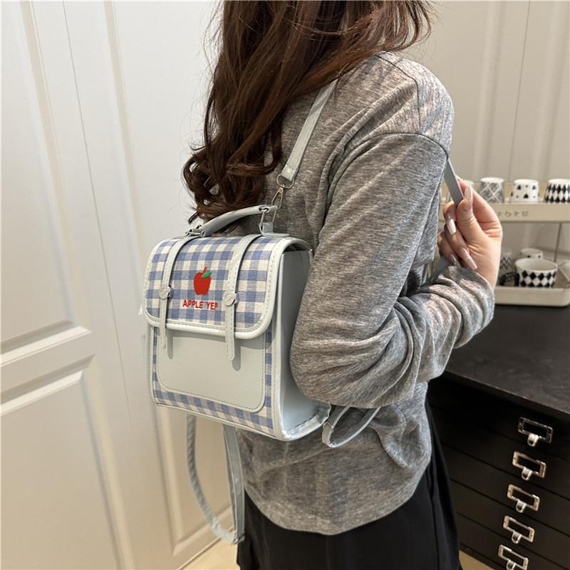 Schoolbag Japanese niche design plaid small backpack lightweight multi-functional messenger bag small fresh college style bag