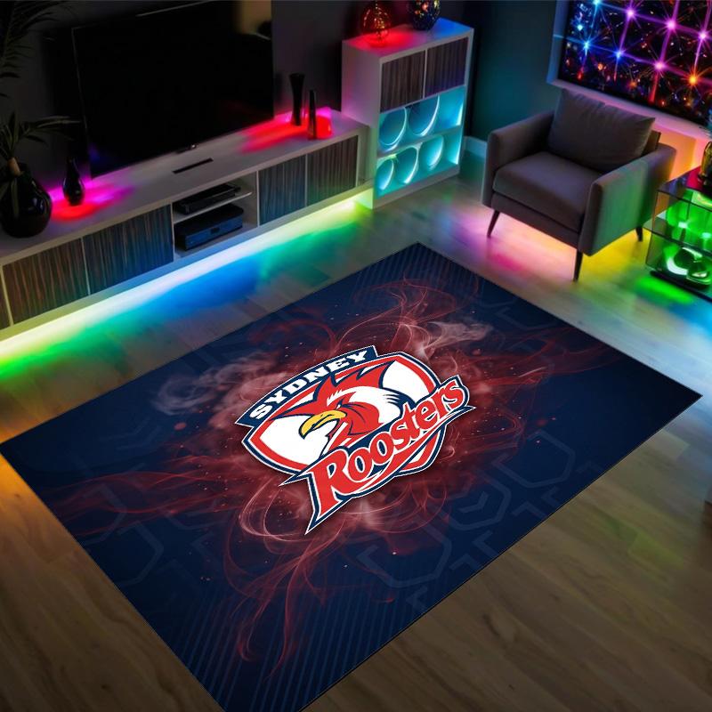 Sydney Roosters Design Kristall Samt Teppich Gemütlich Kein?Rutschfester Teppich mit Aufdruck für Schlafzimmer Wohnzimmer Eingang