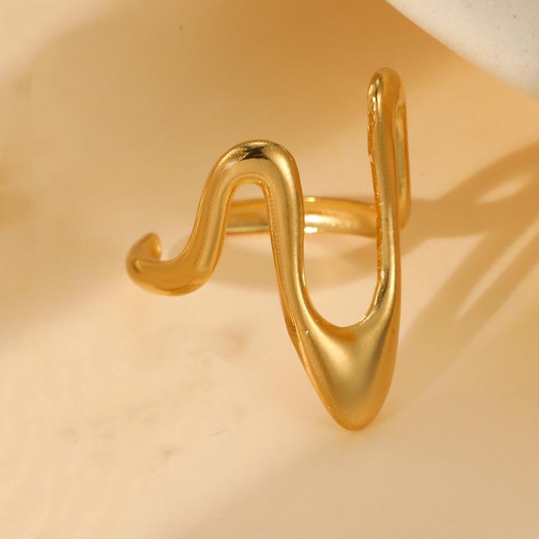 Inel deschis contemporan european și american din oțel inoxidabil placat cu aur de 18k pentru femei - Bijuterii versatile, elegante cu personalitate