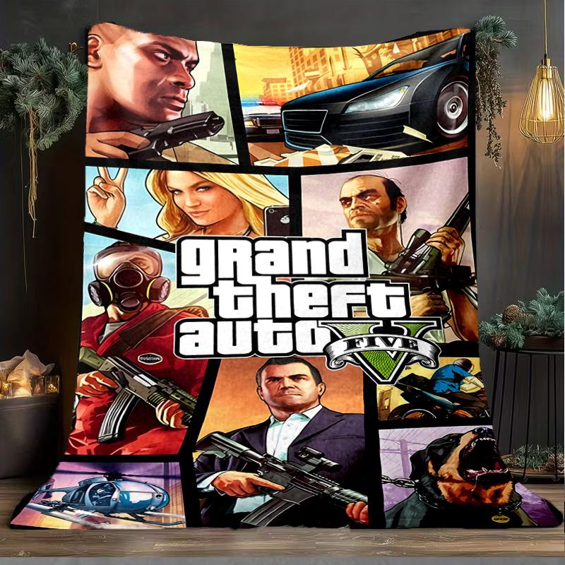 1PC Theft Auto Blanket Flannel Throw for Sofa, Indoor, Camping, Living Room, Office, Chair, And Bed Soft Birthday Christmas Gift