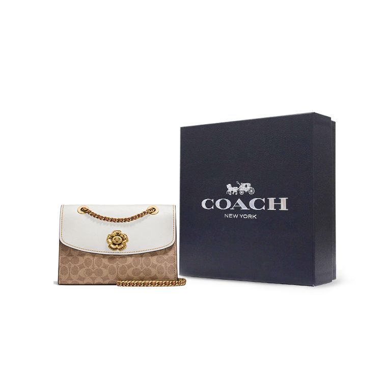 Coach Parker 26 Classic Monogram Coated Canvas And Leather Tote Shoulder Bag Women Bags White Brown 30585-B4HA