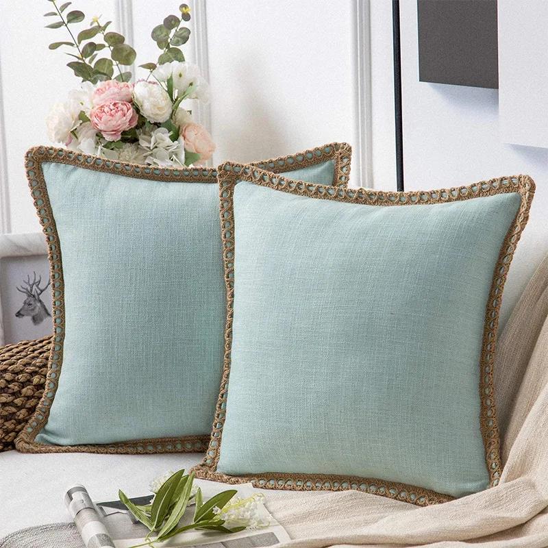 Solid Color Simple Comfortable Linen Striped Sofa Pillowcase Linen Ruffled Nordic Light Luxury Farmhouse Pillow Cushion Cover