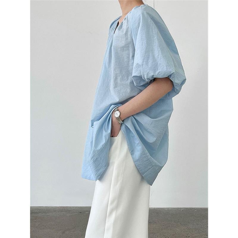 French V Neck Loose Puff Sleeve Shirt For Women Summer Reversible Cardigan Casual Top Loose Fit Blouse Comfortable Women's Shirt Stylish Top