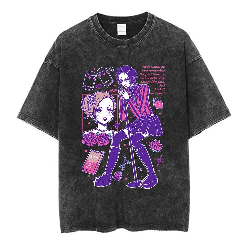 Nana Osaki Japanese Retro Washed T-shirt Men's and Women's Short Sleeved T-shirt Casual T-shirt