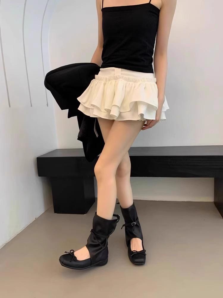 

Korean niche design cool boots children s 2025 new summer bow ballet pleated pile boots medium boots 40 чёрный