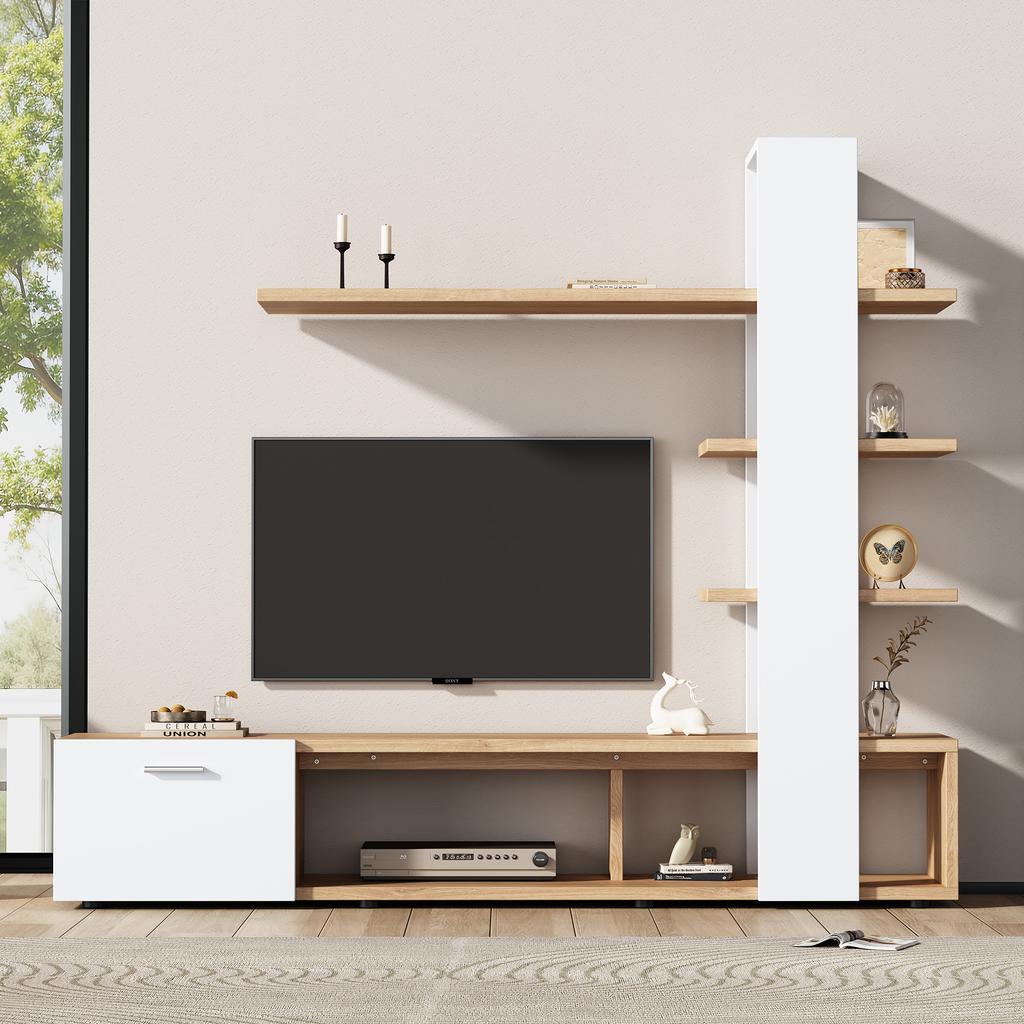 Woonkamerkast, Woonkamermeubelset 180 x 33,5 x 151,5 cm, Geschikt voor TV's onder 60 inch, Moderne Eiken Wit TV-meubel, TV Wandmeubel Set