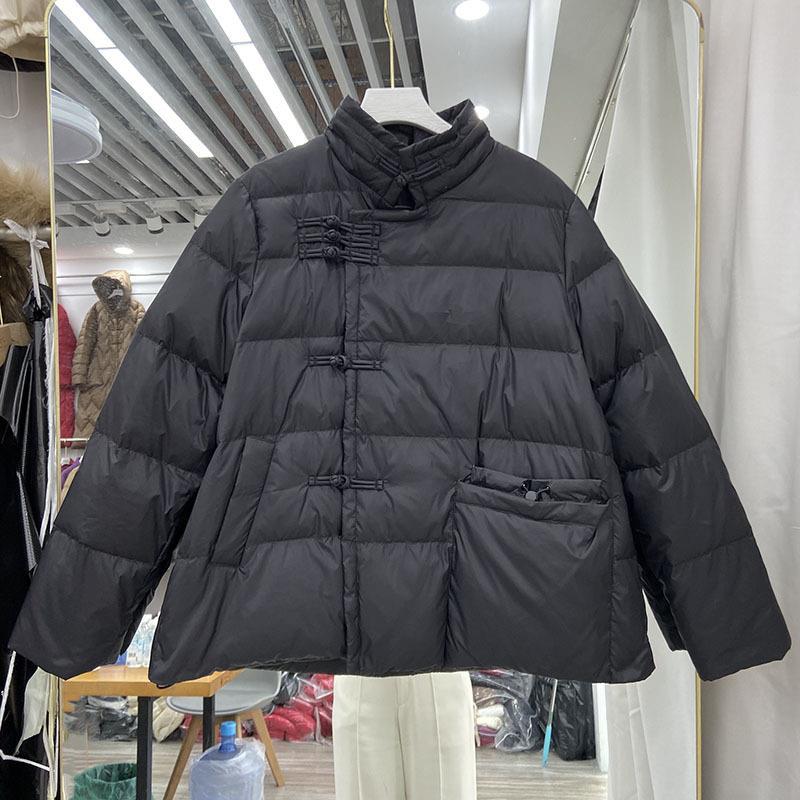 White duck down jacket women's stand-up collar ethnic style retro buckle fashionable foreign style thin short autumn and winter coat