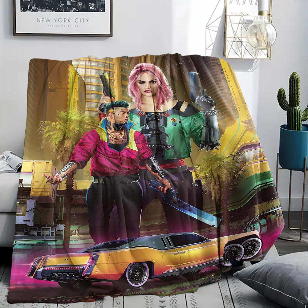 1Pc Cyberpunk Print Flannel Blanket, High quality Comfortable for All Seasons, Home Decor, Warmth and Comfort, Perfect for Christmas Gifts
