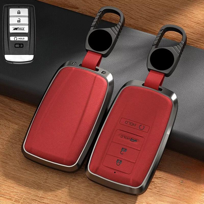 Aluminum Alloy Leather Car Smart Remote Key Fob Case Cover Holder Bag With Keychain For Acura CDX TLX RLX RDX MDX ILX 2016-2020