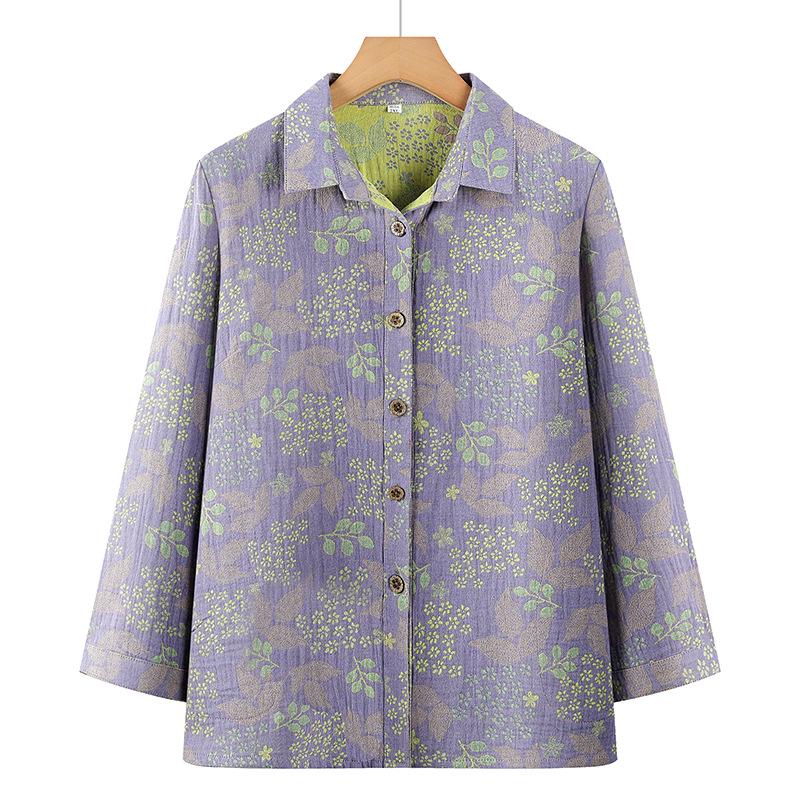 

Grandma s Pure Cotton Long Sleeve Shirt for Spring and Summer - Perfect for Middle-aged and Elderly Women XL (suggested weight 80-105 jin) фіолетовий
