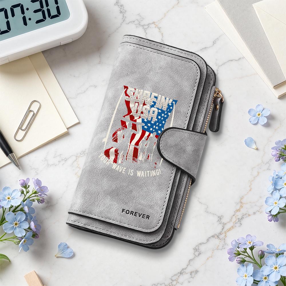 Surfin USA Printed Long Wallet Fashion Casual Portable Card Holder Multi Slot Functional Purse for Daily Use