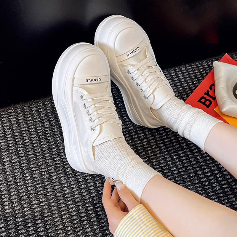 2025 Spring and Autumn New Retro High-end Soft Leather Thick Baseplate Shoes Heightening Versatile White Shoes Fashion Casual Shoes