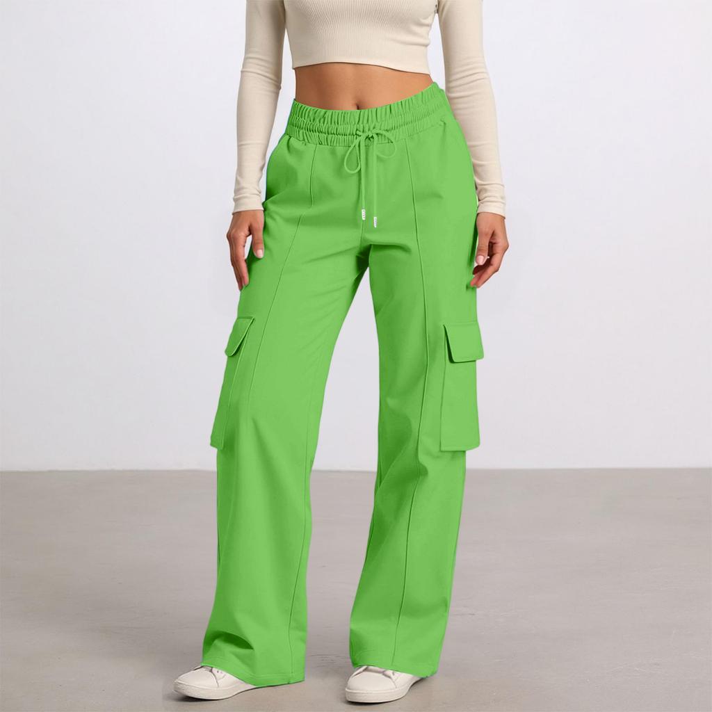 Women's Casual Fashion Solid Color Elastic Waist Drawstring Workwear Wide Leg Pants With Pockets
