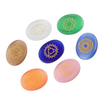 7PcsSet Engraved Spiritual Healing Meditation Palm Stones Reiki Chakra Crystal