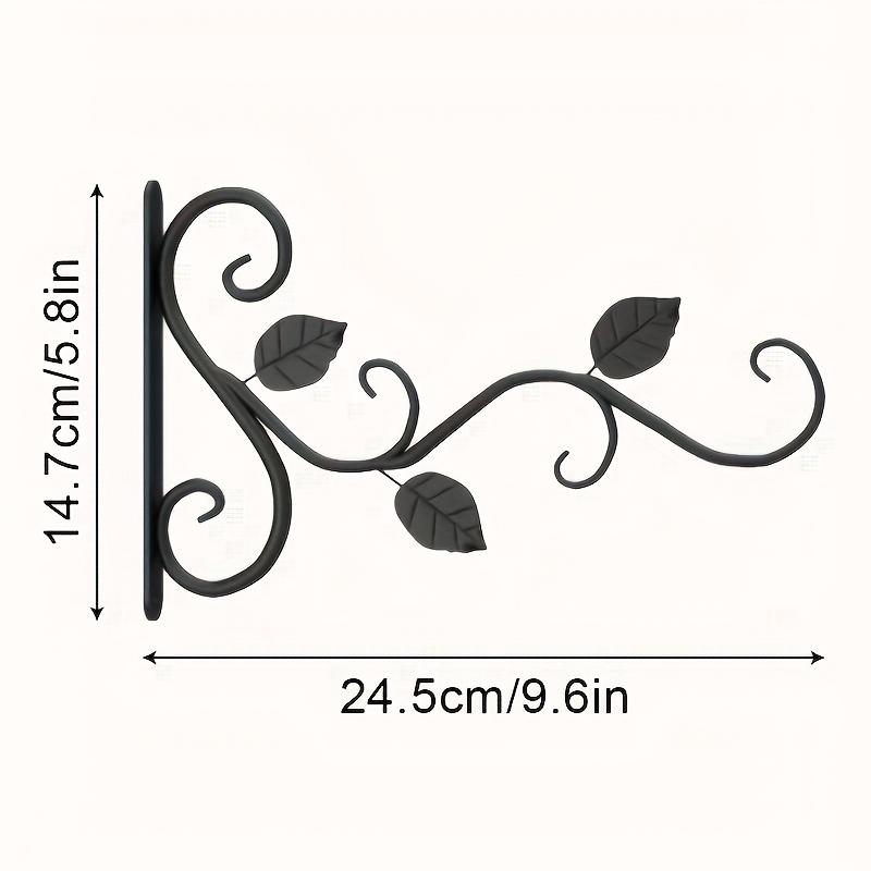 2pcs Black Wrought Iron Plant Hanger with Leaf Design - Easy Install Wall Bracket for Hanging Flower Baskets, Bird Feeders