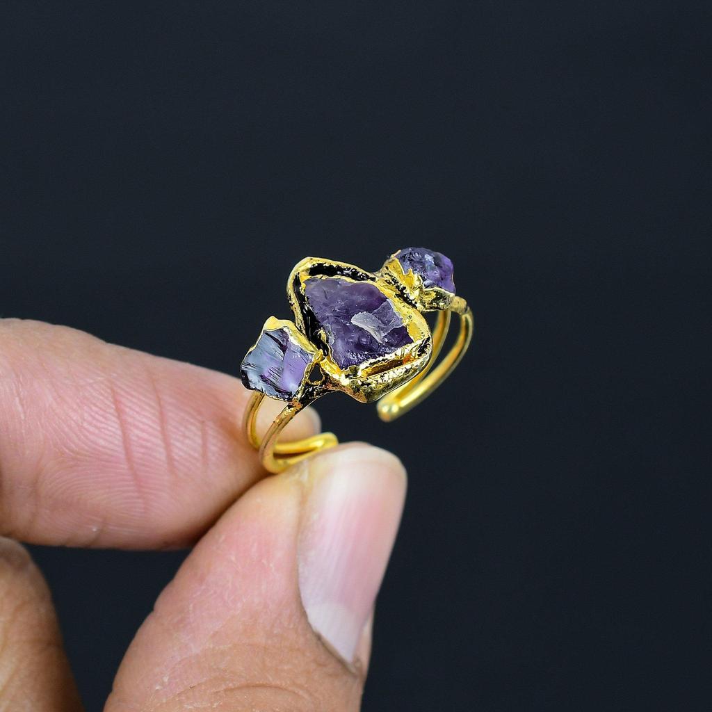 Amethyst Handmade Gemstone Ring, Copper Electroformed Ring Antique Jewelry, Adjustable Ring Engagement Gift
