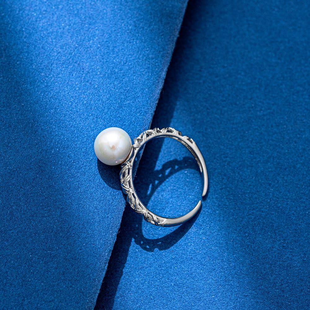 JDE Women's 6mm Genuine Pearl Ring, Adjustable, One Size Fits Most, Hypoallergenic, 925 Sterling Silver, Made In Japan (White Gold)