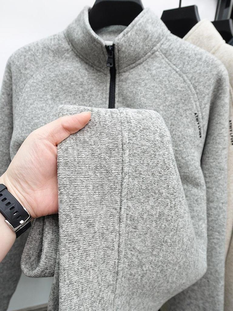 Winter 2025 Herren Plus Samt Halbreißverschluss Hoodie: Modischer, lässiger, warmer Pullover mit Stehkragen