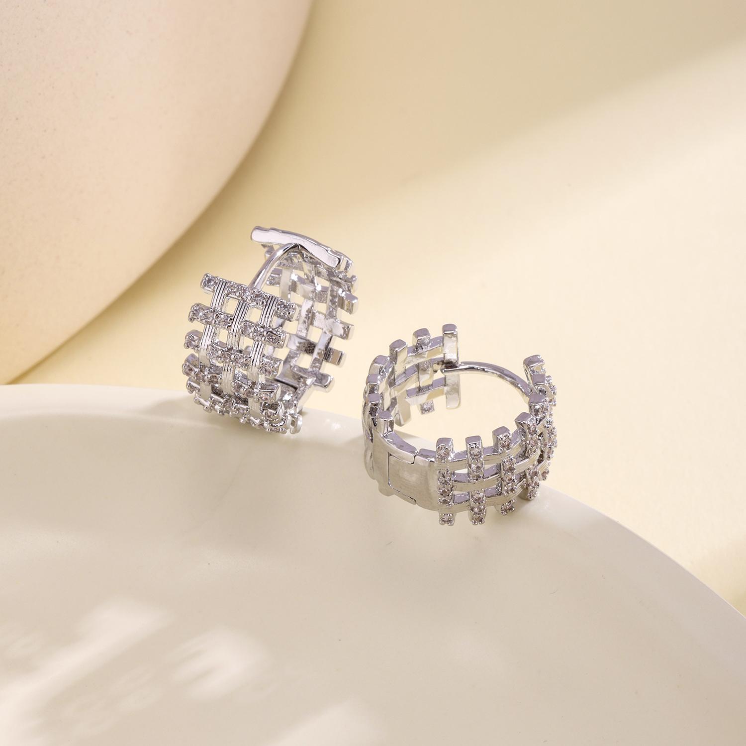 

Nidin Basket Weave Hoop Earrings With Cubic Zirconia Light Luxury Hollow Grid Design For Women Fashion Statement Jewelry Gifts серебряный
