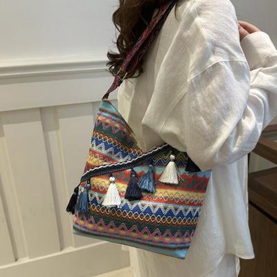 Vintage Ethnischer Stil Umhängetaschen Große Kapazität Fransen Schultertasche Bohemian Tragetasche Damen
