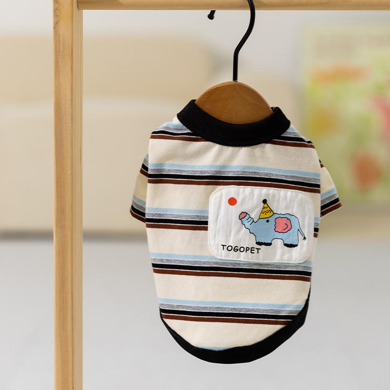 25 years of new dog clothes spring and summer striped baby elephant cartoon bottoming shirt teddy bear cat dog T-shirt