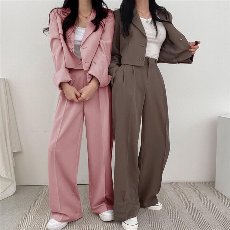 Women's Khaki Summer Suit Set: High Waist, Slimming Straight-Leg Pants, Professional Slim Fit, Versatile Temperament