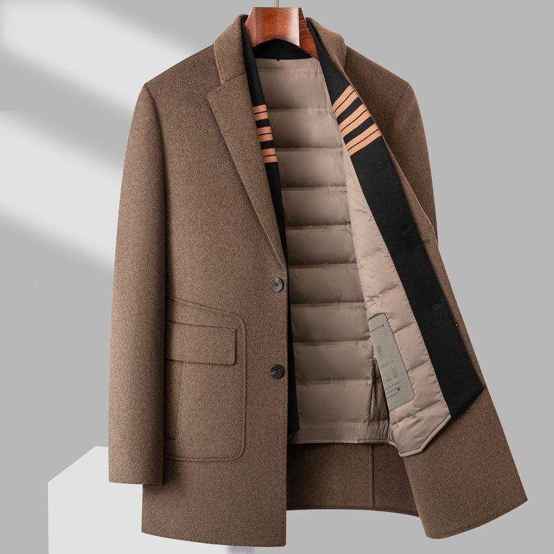 Wollmantel Herren Herbst und Winter Schal Weste Daunenfutter Business Casual Einreiher Beidseitiger Wollmantel
