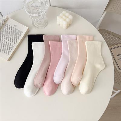 Women Fashion Harajuku Streetwear Middle Tube Socks Japanese Kawaii Cute Girls Solid Color Cotton Long Socks