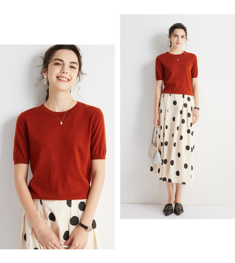 23 Autumn/Winter Women's Five-Sleeve Cashmere Sweater - Round Neck, Fashionable Half-Sleeve Knit Top
