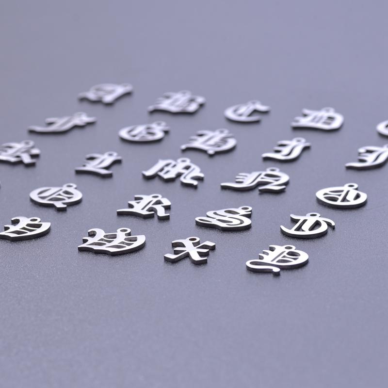 6pcs/Lot Old English Letters Charm Stainless Steel Charms For Jewelry Making Supplies Metal 26 Alphabet A-Z Pendant DIY Bracelet