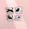 Punk Creative Black Kitten Enamel Pins Cartoon Cat Loves Work Brooch Custom Denim Lapel Badge Backpack Funny Animal Jewelry Gift