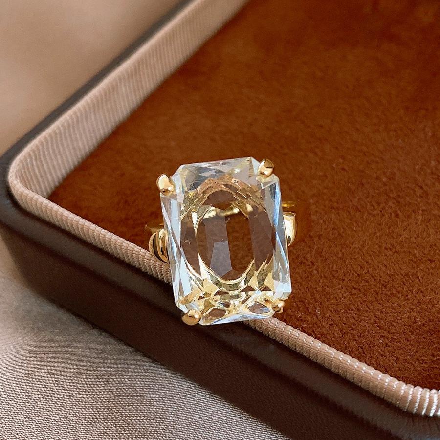 14k real gold electroplating European and American simple zircon square ring niche ring personalized jewelry women