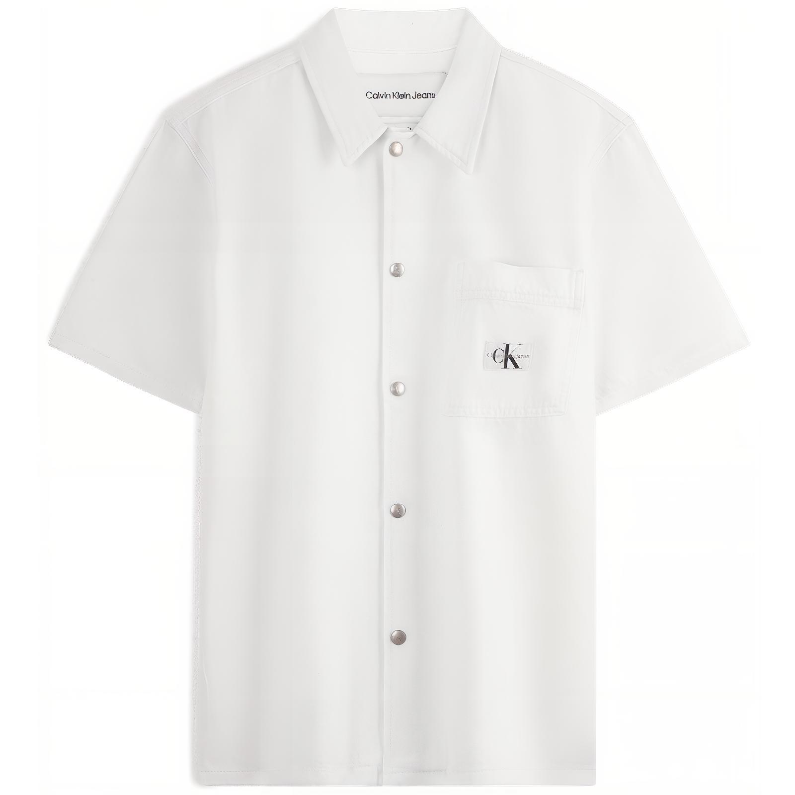 

Calvin Klein Retro Label Patch Pocket Cotton Short Sleeve Shirt Men shirts Denim-White J325774 S