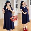 Summer 2026 Maternity Color-Block Zipper Polo Dress - Casual Loose A-Line Mid-Length Skirt