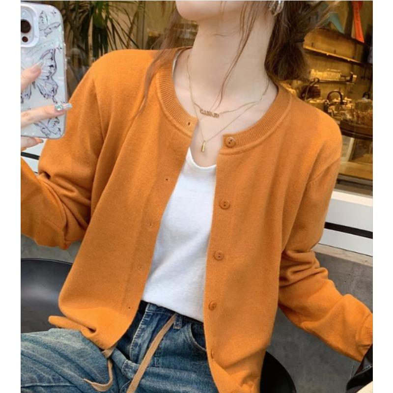 Women Korean Style Knit Cardigan Sweater Long Sleeve Button Front Sweaters Jackets Solid Color Loose Casual Sweaters Knitted Shirts