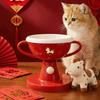 Ceramics Cat Trophy Bowl Cartoon Pet Water Feeder Container Pet Food Dispenser  Wet Dry Food