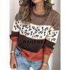 Women's Autumn and Winter Leopard-print Patchwork Knitted Pullover Plus Size Sweater