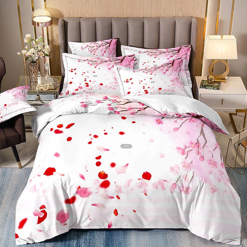 Bettbezug im japanischen Stil Kirsch-Bettwäscheset Ukiyo-e-Thema Wellenmuster Bettdeckenbezug Berg Exotischer Stil