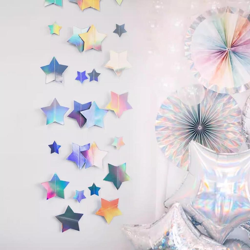 Wedding Star Garland - 4m Banner, Five-Pointed Star Ornaments, Ideal for Birthdays, Parties, and New Year Decorations