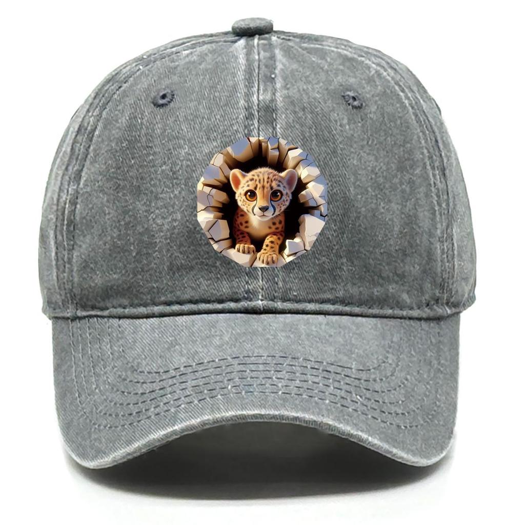 Cartoon Leopard Print Adjustable Baseball Hat, Animal Mesh Hat Adjustable Strap Curved Brim Solid Color Trendy Snapback Sun Hat