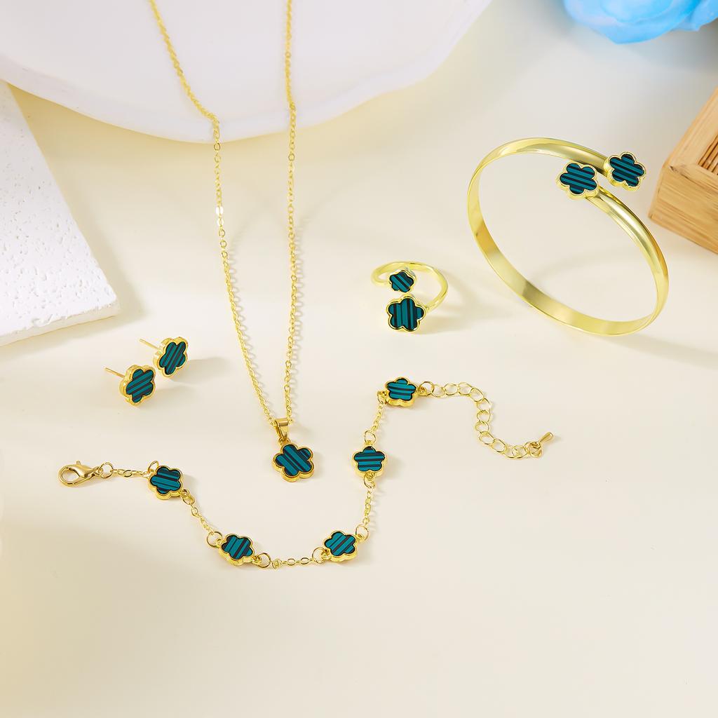 Romantic Pink Cherry Blossom Clavicle Chain Jewelry Set For Women Elegant Sweet Rose Flower Necklace Earrings Set Wedding Gift