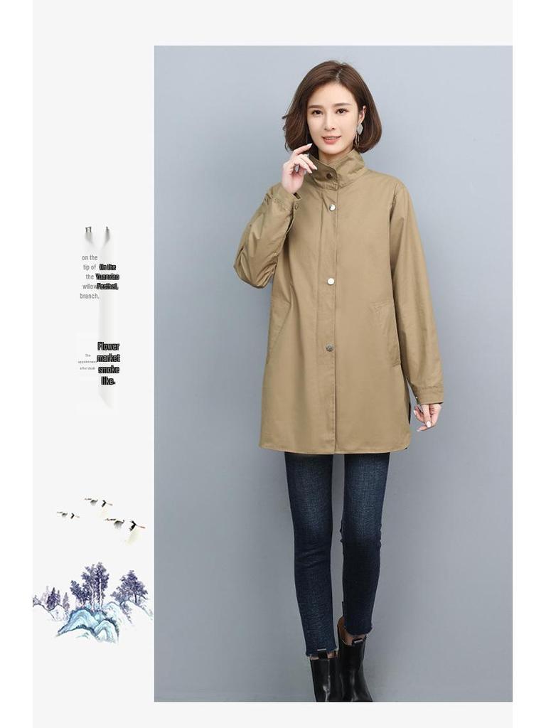 2024 Plus Size Women's Lightweight Trench Coat for Spring & Autumn - Stylish Short Jacket for Mature Ladies