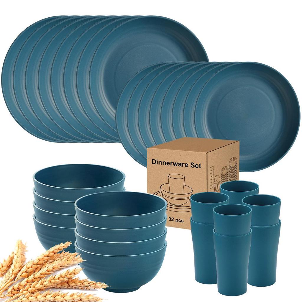 Eco-Friendly Wheat Straw 24-Piece Dinnerware Set: Plates, Bowls, Cups & Cutlery